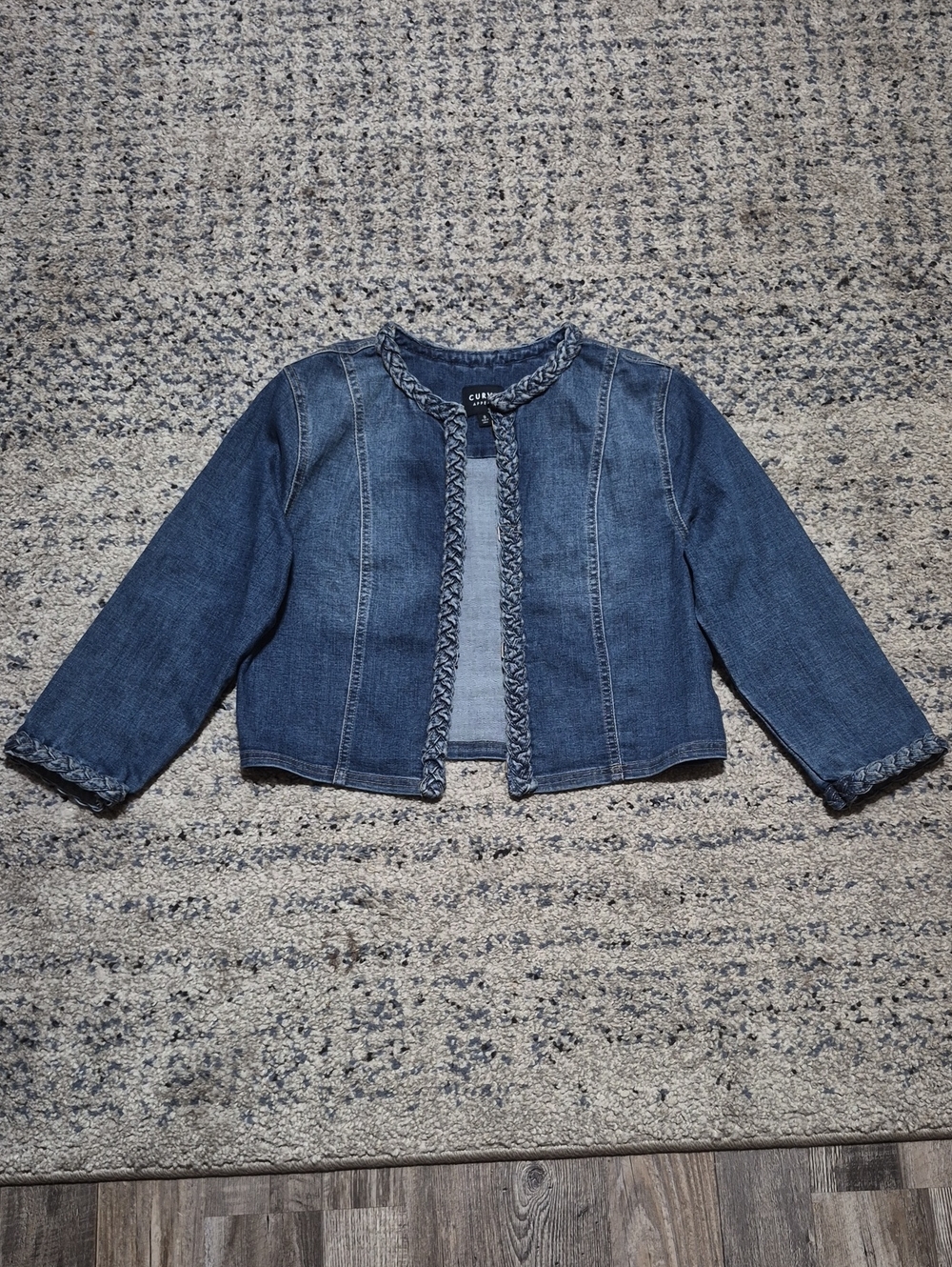 Women's Braided-Trim Dark Blue Denim Jacket